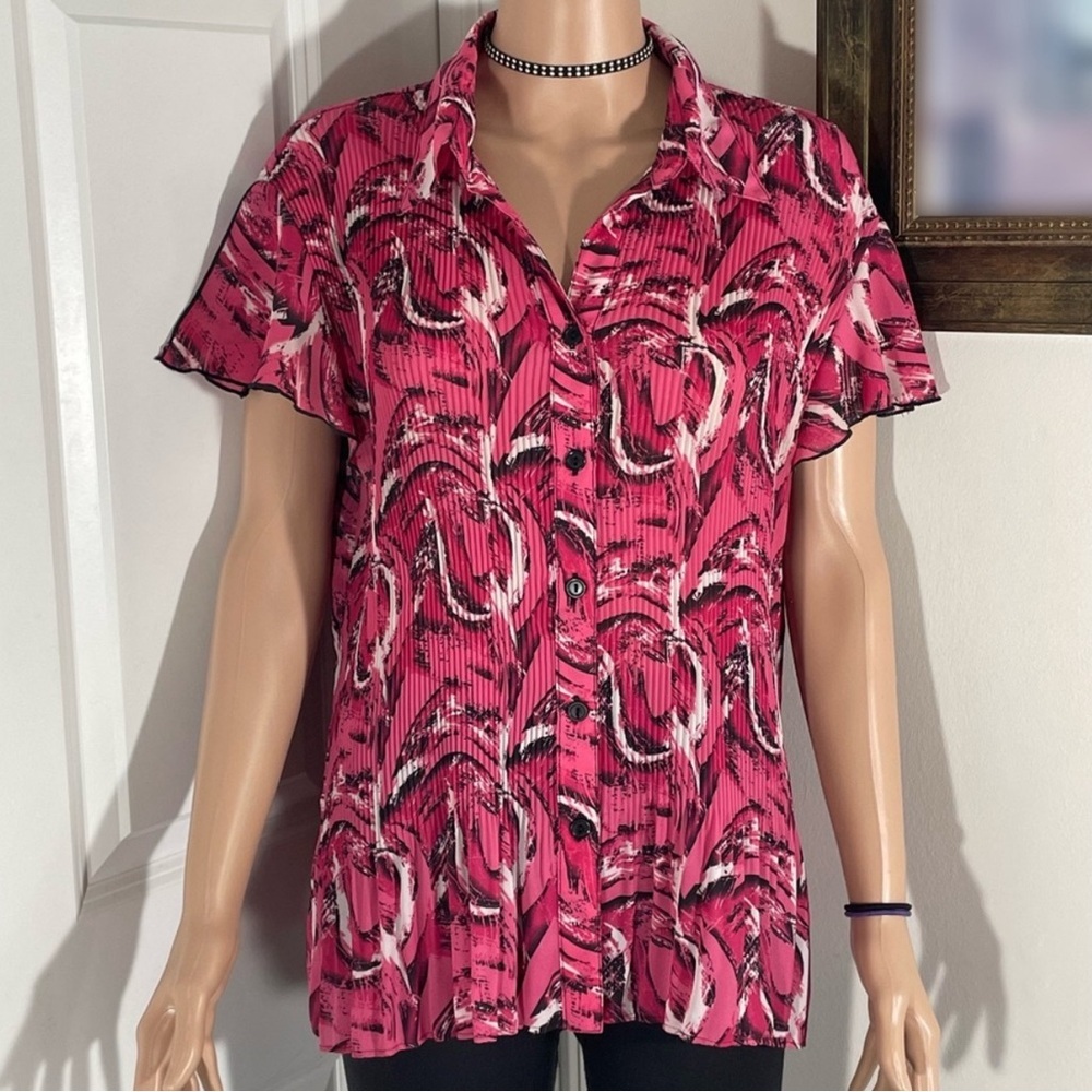 Serenade Pink & White Swirly Button Up Blouse Top